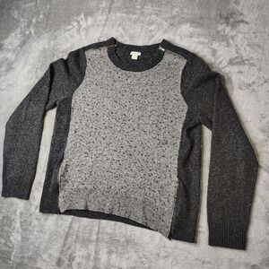 J Crew Sweater Womens X-Large Gray Merino Wool Blend Warmspun‎ Colorblock Zip